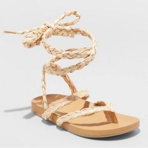 New Universal Thread Women's Ria Raffia Lace Up Sandals - Beige